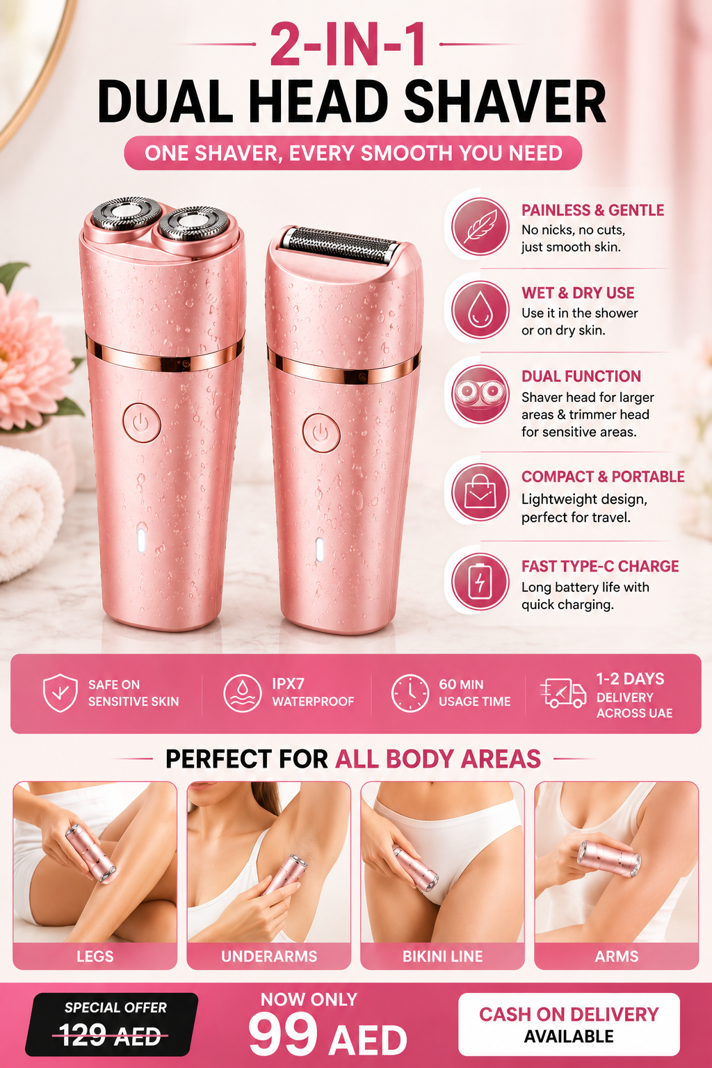 SmoothGlide™ 2-in-1 Women’s Electric Shaver | Gentle Hair Removal