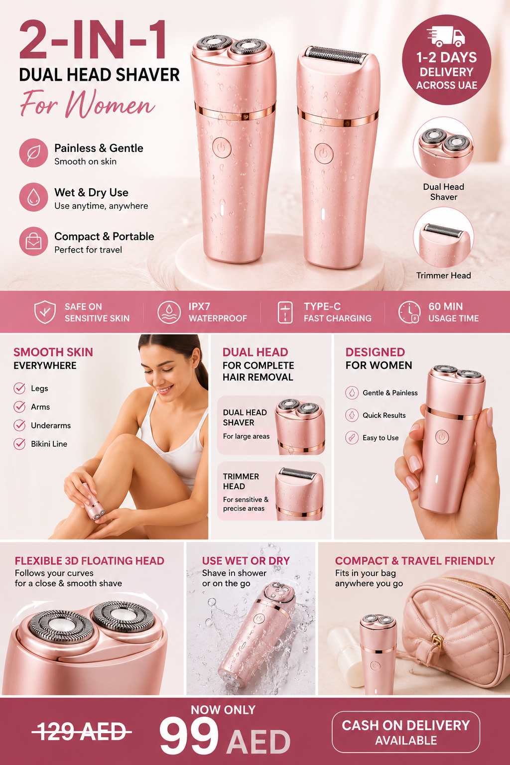 SmoothGlide™ 2-in-1 Women’s Electric Shaver | Gentle Hair Removal