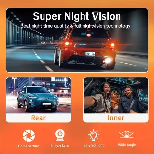 Three Lens Night Vision Car Dash Cam with DVR