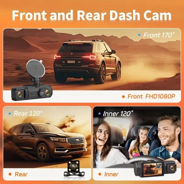 Three Lens Night Vision Car Dash Cam with DVR
