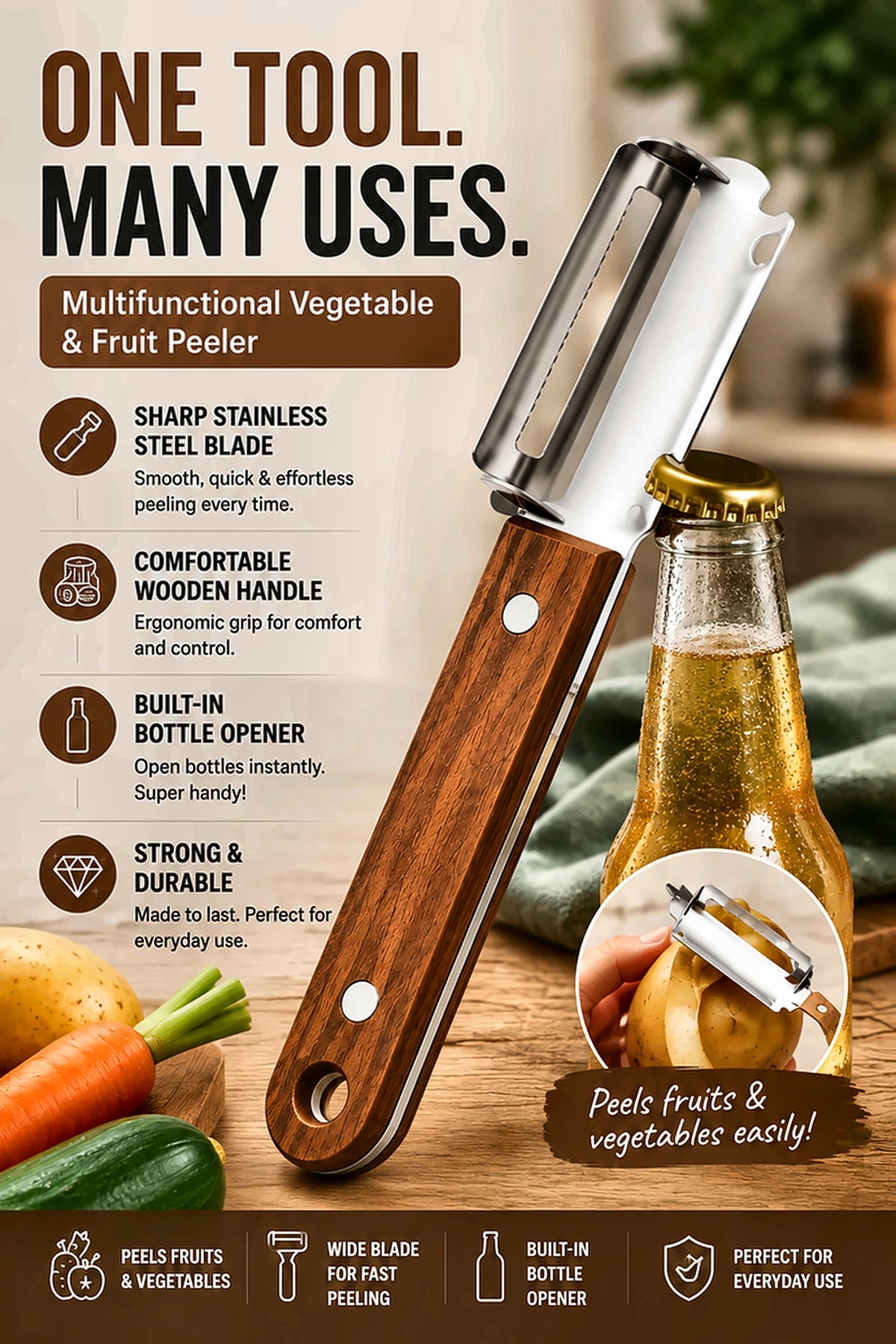 Multifunctional Vegetable & Fruit Peeler – Effortless Peeling with Comfort Grip